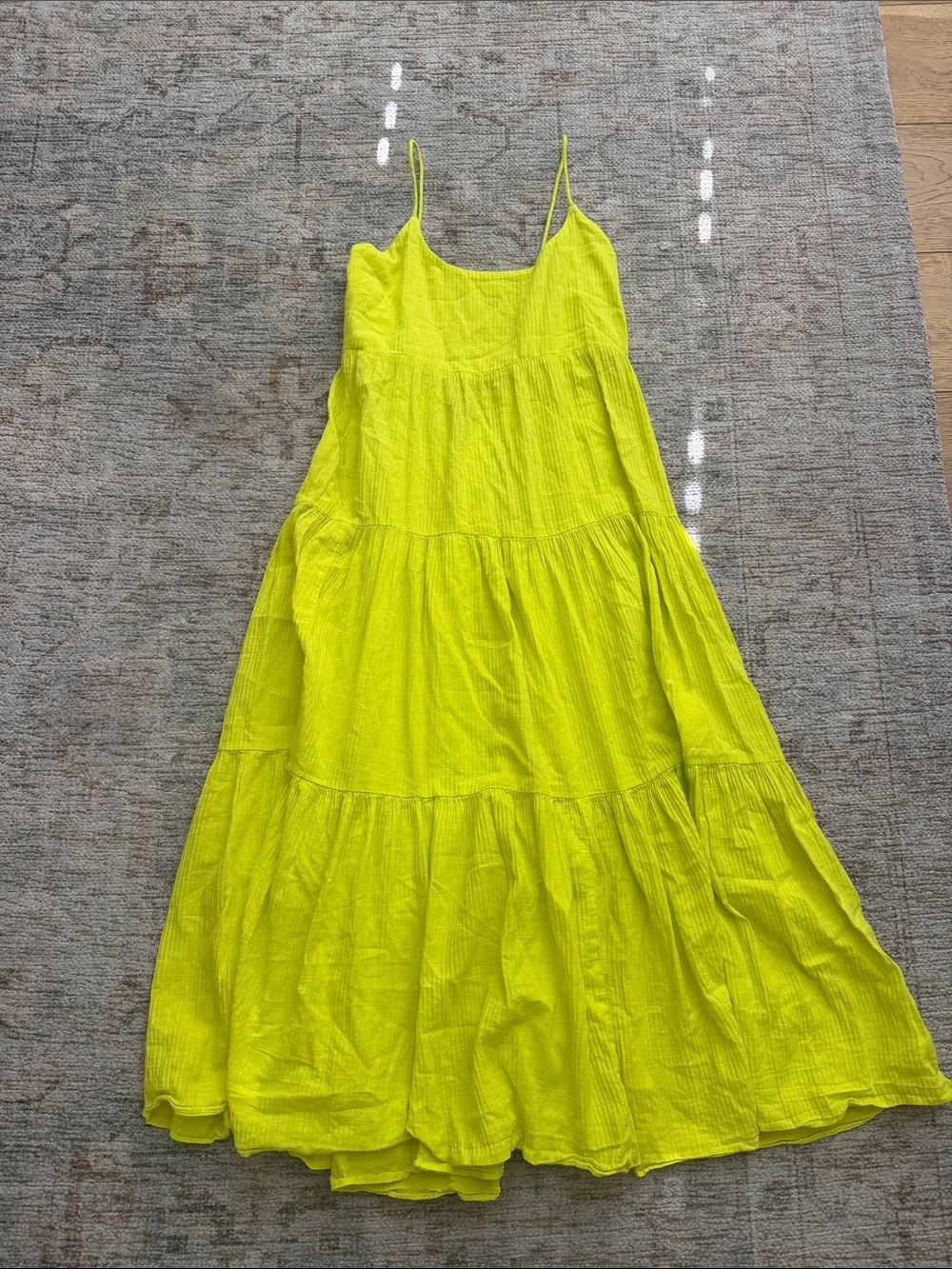J. Crew Neon Yellow Tiered Spaghetti-Strap Maxi Dress